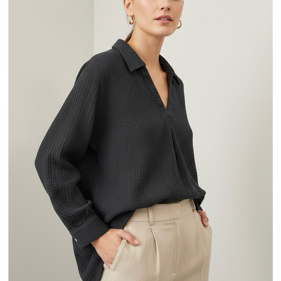 Soft Surroundings Tops - Soft Surroundings Key Biscayne Gauze Tunic - Midnight Black ( Size M)